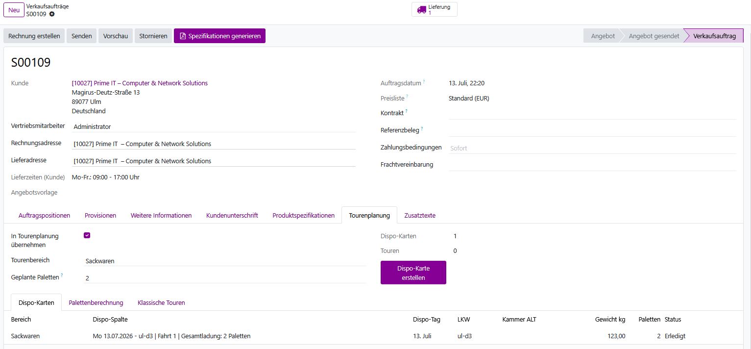 Auftrag und Abrechnungsdaten im System